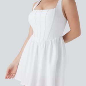Breezeful™ Square Neck Corset Style 2-in-1 Quick Dry Mini Dress with Pocket- S